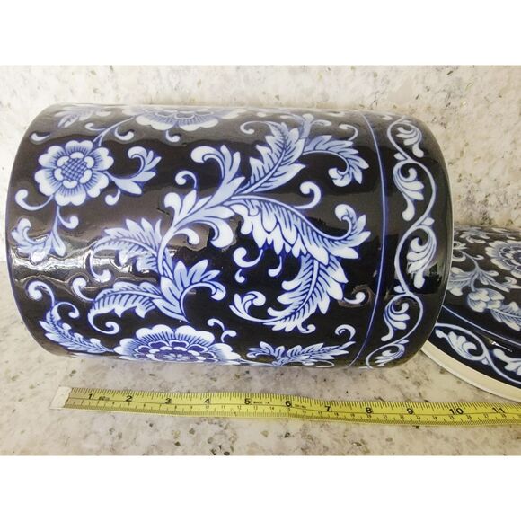 Pier 1 Mandarin Lidded Canister Jar‎ 9” Cobalt Blue & White Vintage Heavy! - Picture 6 of 7